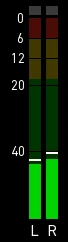 The new stereo meter on the camera's screen: two bars marked L and R, with a scale of 0, 6, 12, 20 and 40