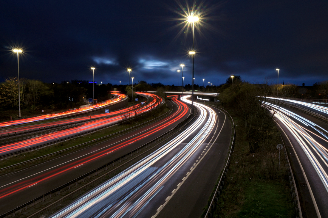 Glasgow M8 Motorway Overpass - Long Exposure Light Trails at Night