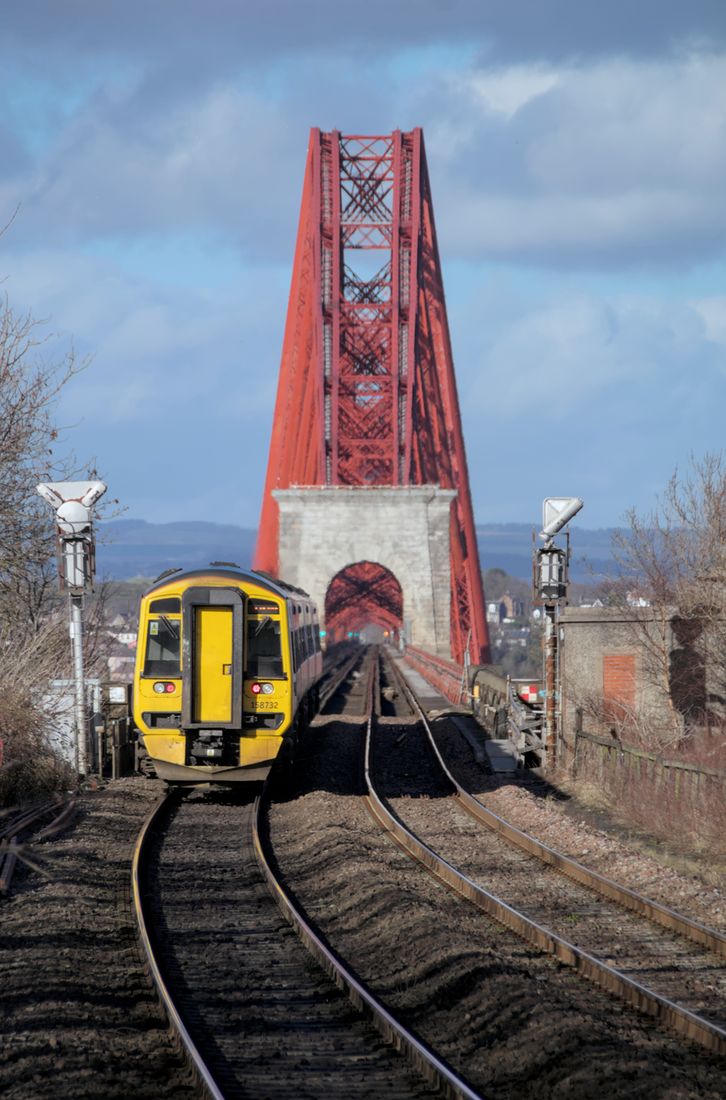 Dalmeny Station - ScotRail Train Leaving the Forth Bridge at Dalmeny Station
